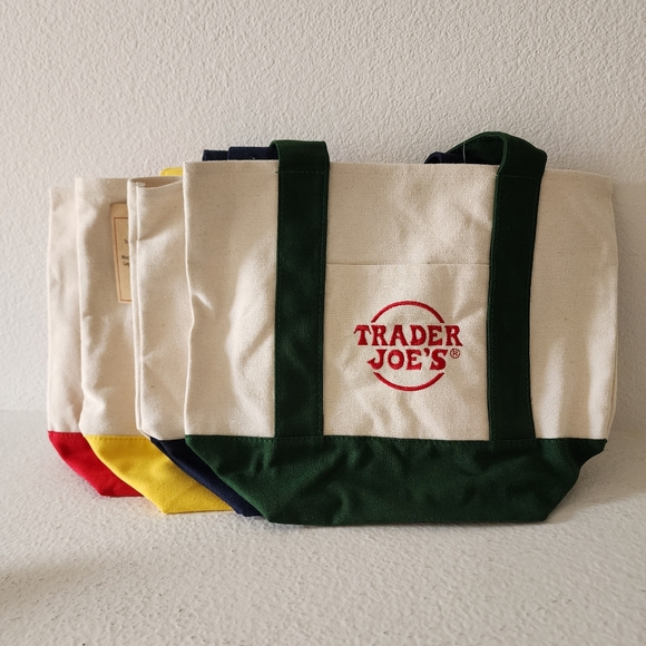 Trader Joes Totes (Green, Navy, Yellow & Red) - Set of 4 - Picture 1 of 10